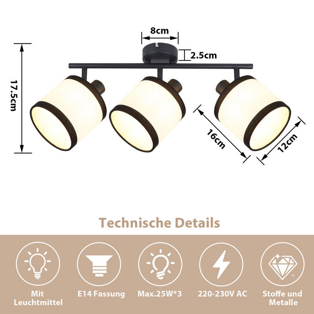 DECKENSTRAHLER Chapman Ⅲ 3-flammig 41/12/18 cm - Schwarz, Metall (41/12/18cm) - Nettlife