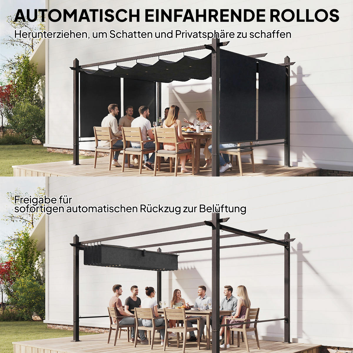 PERGOLA Aluminium Polyester Dunkelgrau - Dunkelgrau, Textil/Metall (297/225/392cm) - Outsunny