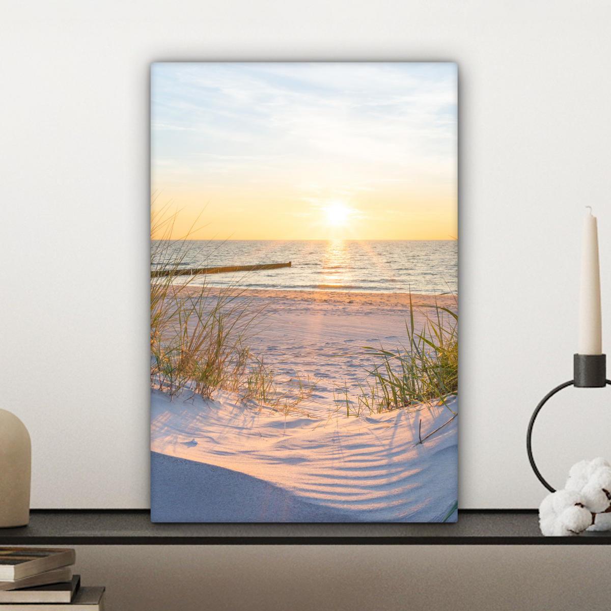 LEINWANDBILD Strand - Sonne - Düne - Gras - Sand - Horizont Deko Wohnzimmer 20x30 cm - Hellblau, Textil (20/30cm) - MuchoWow