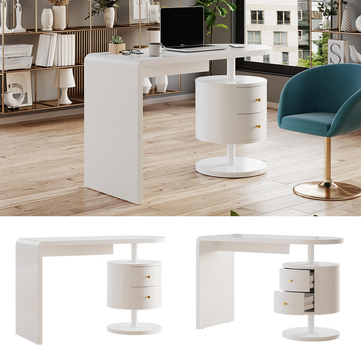 SCHREIBTISCH Lara Weiß Hochglanz 120 x 50 cm mit 2 Schubladen - Weiß Hochglanz, Holzwerkstoff (50/120/76cm) - Vicco