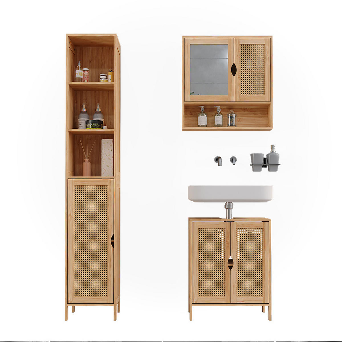 BADMÖBEL-SET Liora Bambus 3 Teile - Braun, Holzwerkstoff (48/60/29cm) - Vicco