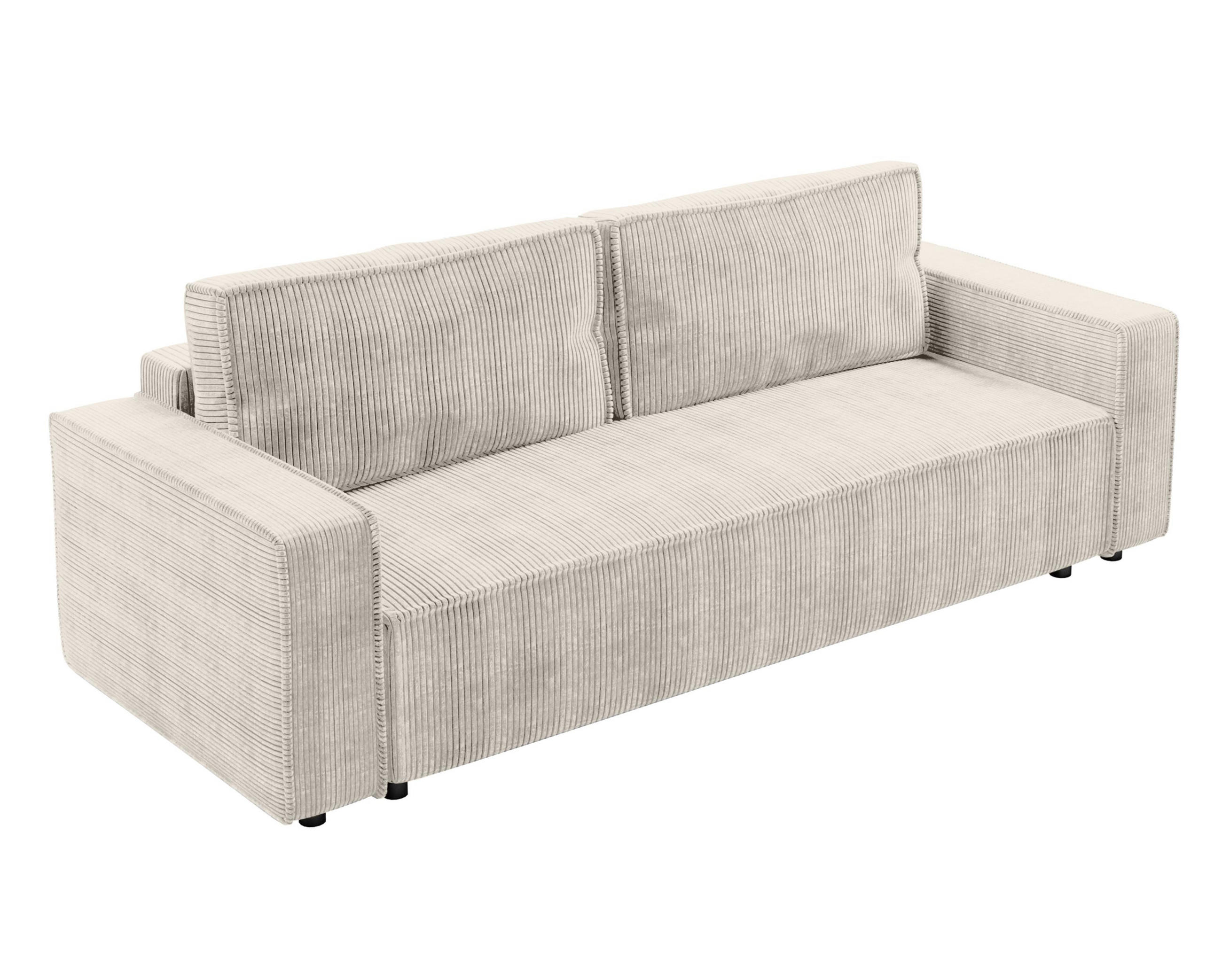 BIGSOFA Aydin Sofa Creme 238/94/85 cm Cord mit Schlaffunktion Bettkasten - Creme/Schwarz, Kunststoff/Textil (238/85/94cm) - AX Living