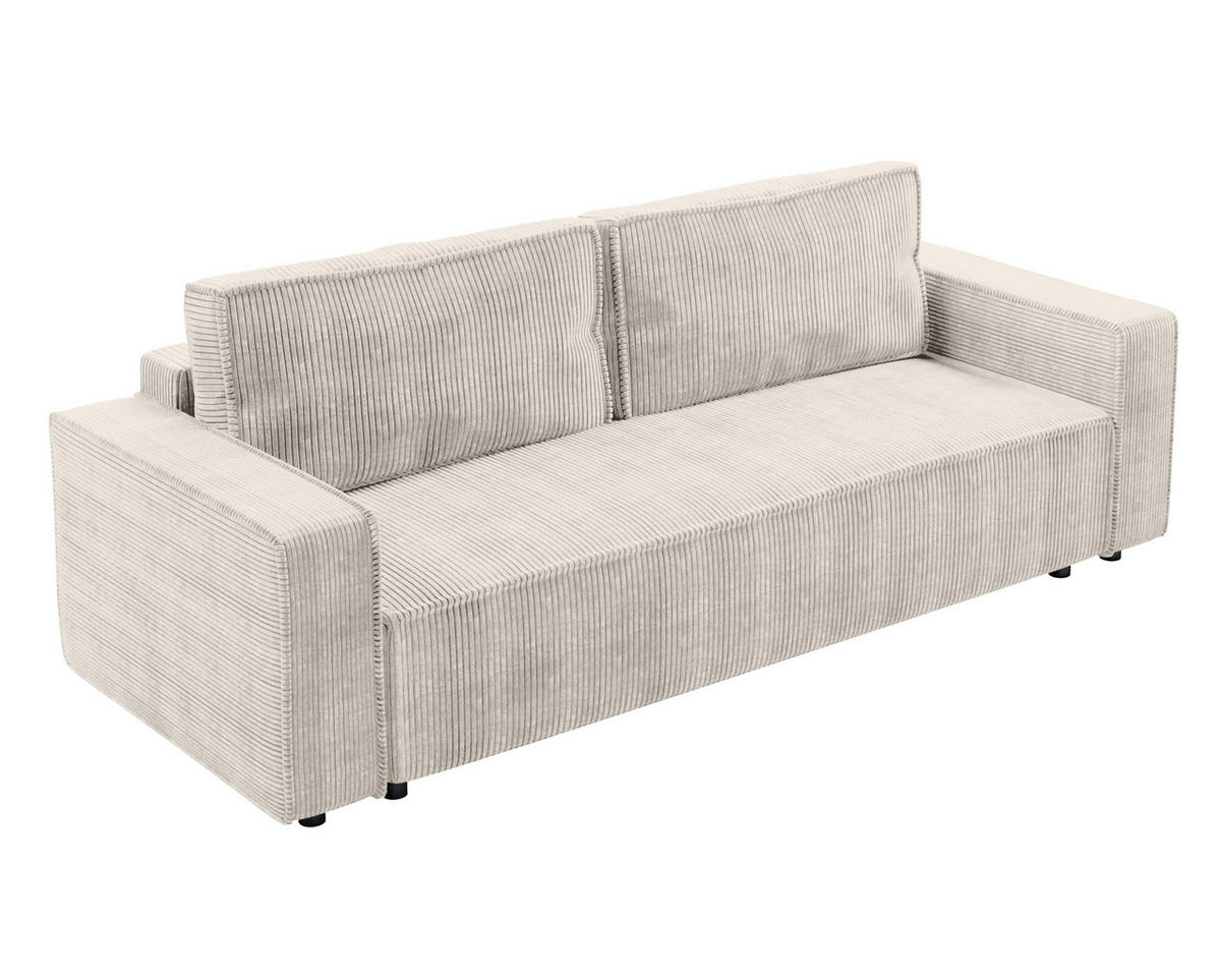 BIGSOFA Aydin Sofa Creme 238/94/85 cm Cord mit Schlaffunktion Bettkasten - Creme/Schwarz, Kunststoff/Textil (238/85/94cm) - AX Living