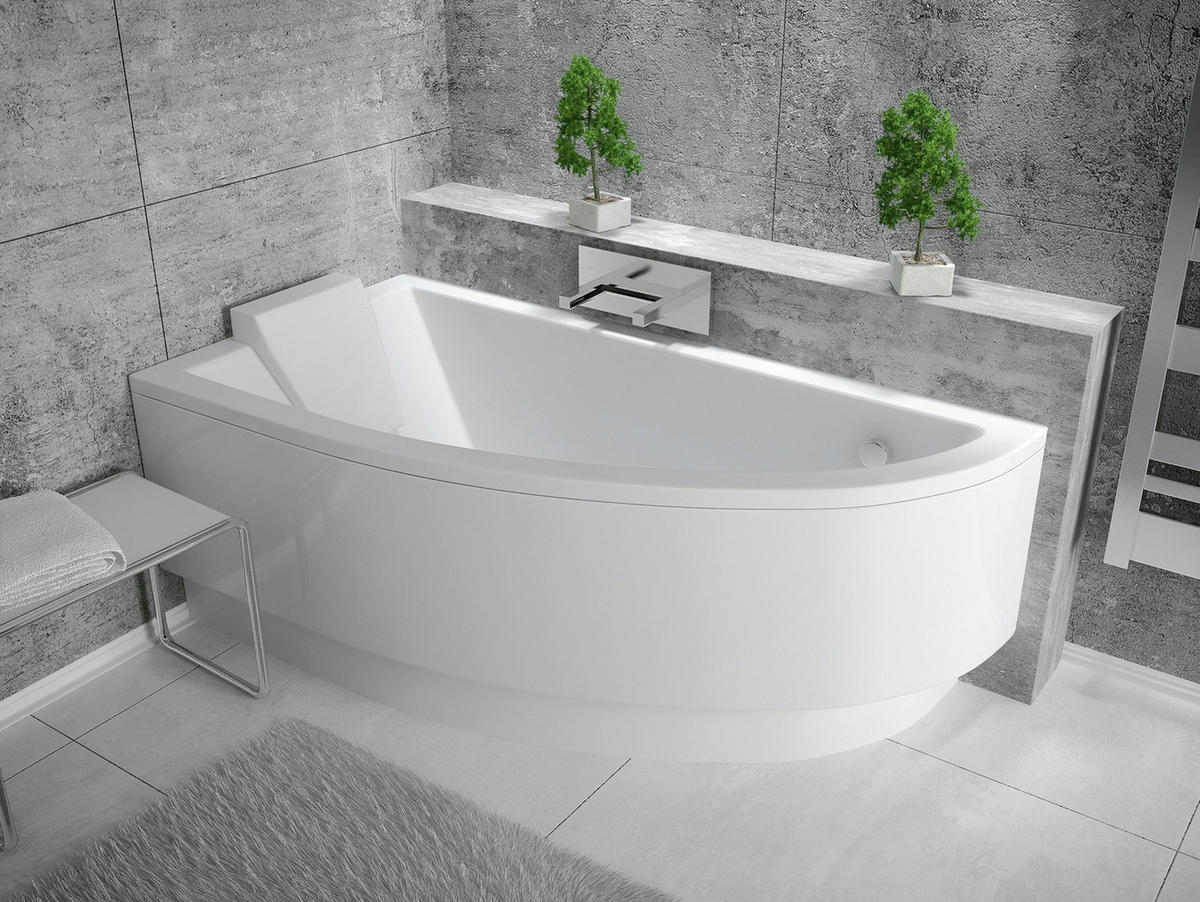 BADEWANNE Eckwanne PRAKTIKA 140/70 Links mit Schürze Ablauf Füße - Weiß, Kunststoff (70/57.5/140cm) - bad land