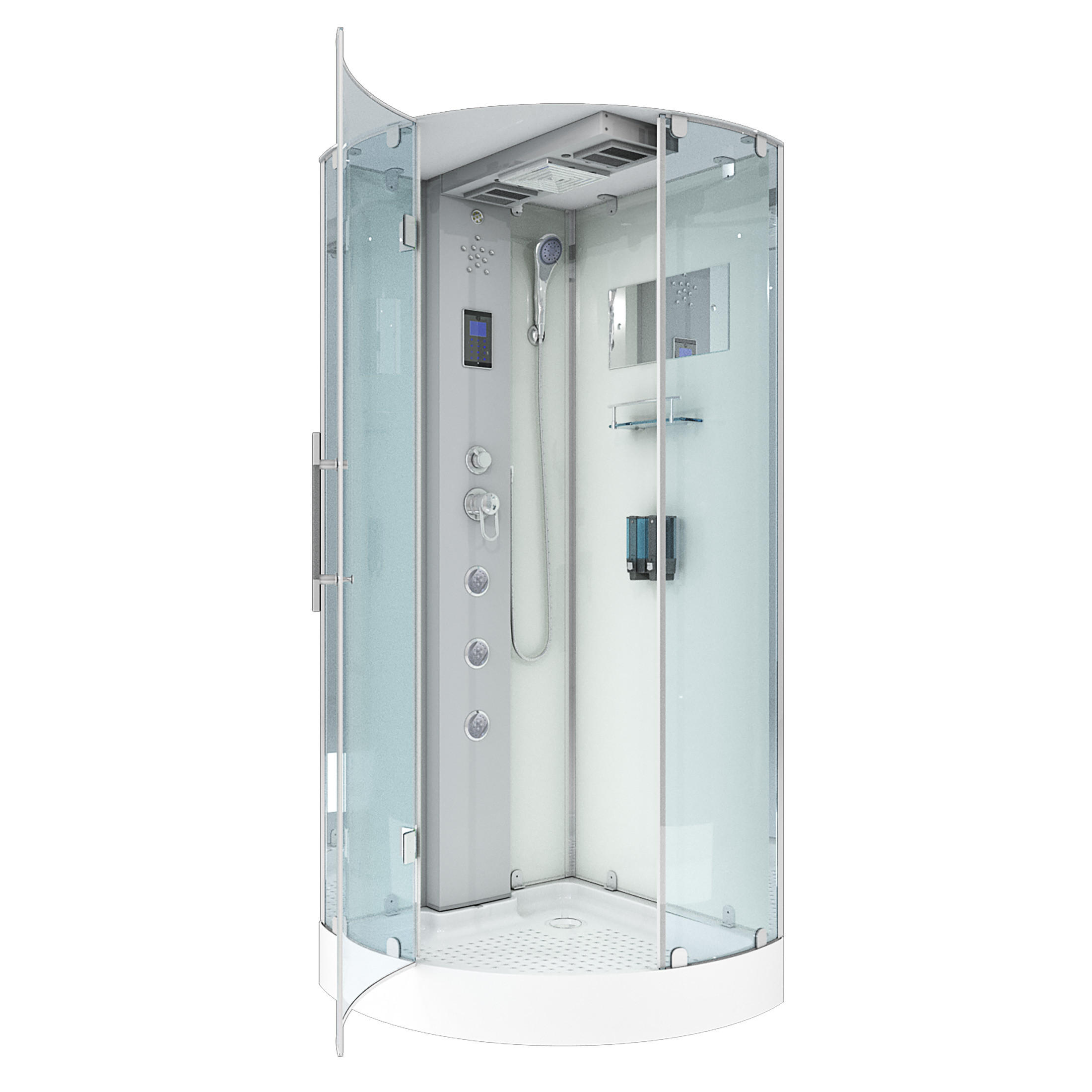 DUSCHKABINE Dusche D37-10L0 Weiß 90x90 - Weiß, Glas/Kunststoff (90/90/218cm) - AcquaVapore by Sandra Jentho