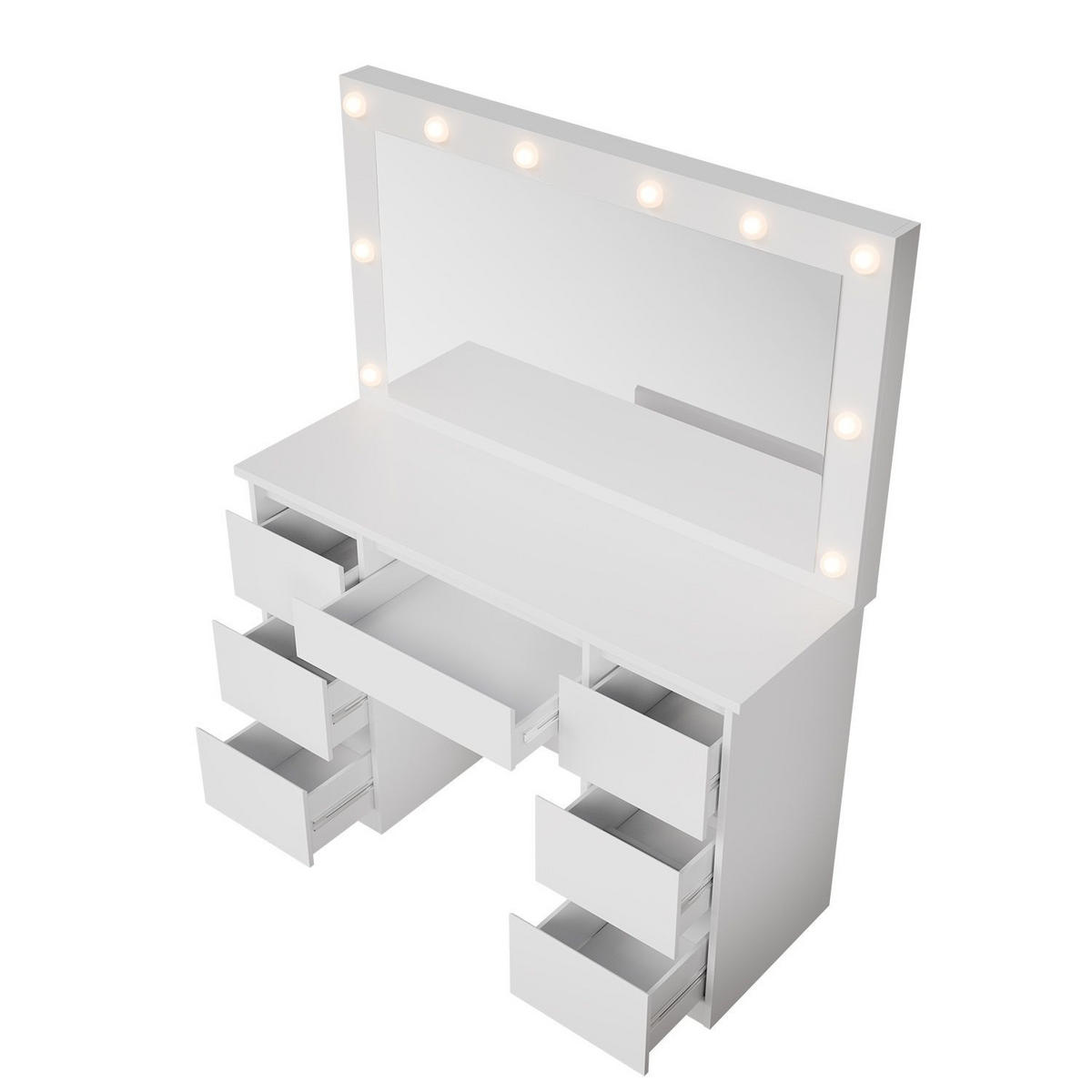 SCHMINKTISCH Lilia weiß mit LED-Beleuchtung - Weiß, Holz (108/140/41cm) - Juskys