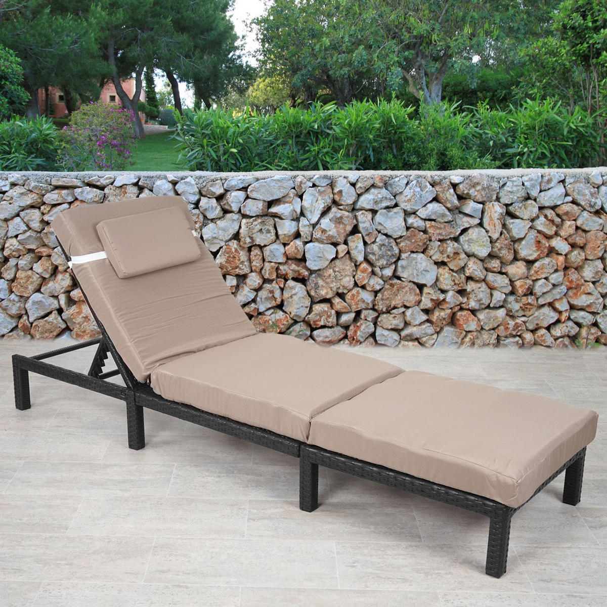 POLY-RATTAN SONNENLIEGE PREMIUM Anthrazit, Cremeweiß - Anthrazit/Weiß, Kunststoff (60/71/198cm) - MCW