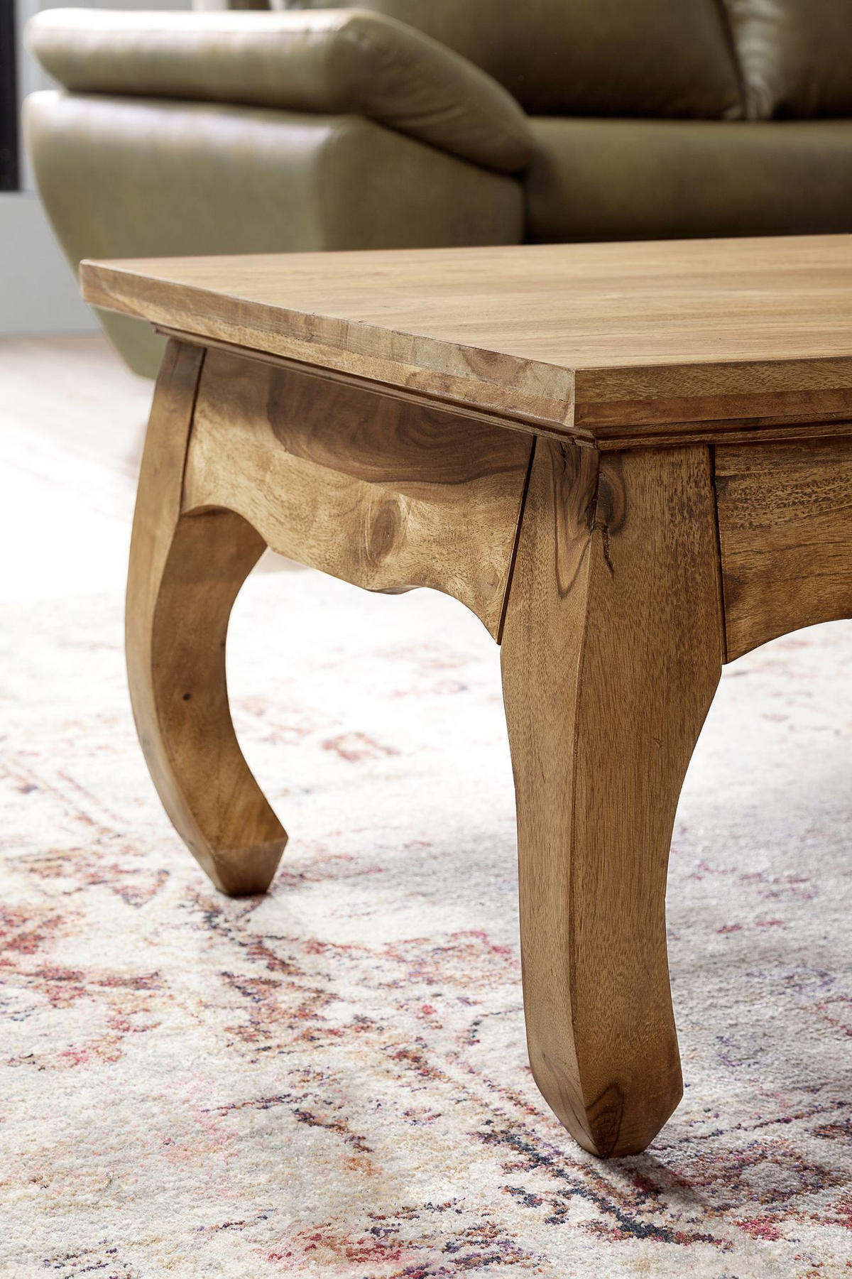 COUCHTISCH KANADA in Opium-Form aus Massivholz Akazie handgefertigt, Beige 110x60x40 cm - Beige, Holz (60/110/40cm) - KADIMA DESIGN