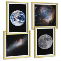 BILDER SET 4er Set - 50x50 cm & 40x60 cm Goldrahmen - Galaxie Weltraum Mond - Goldfarben, Kunststoff (50/50cm) - TULUP