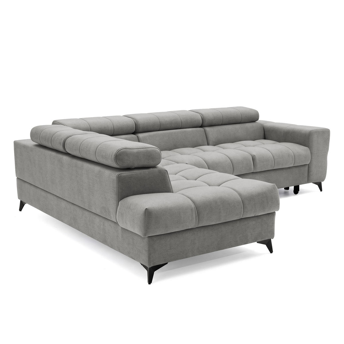 ECKSOFA PUDDING L Links mit Schlaffunktion 125x195 Velours Grau - Schwarz/Grau, Holz/Textil (203/275cm) - Muffo