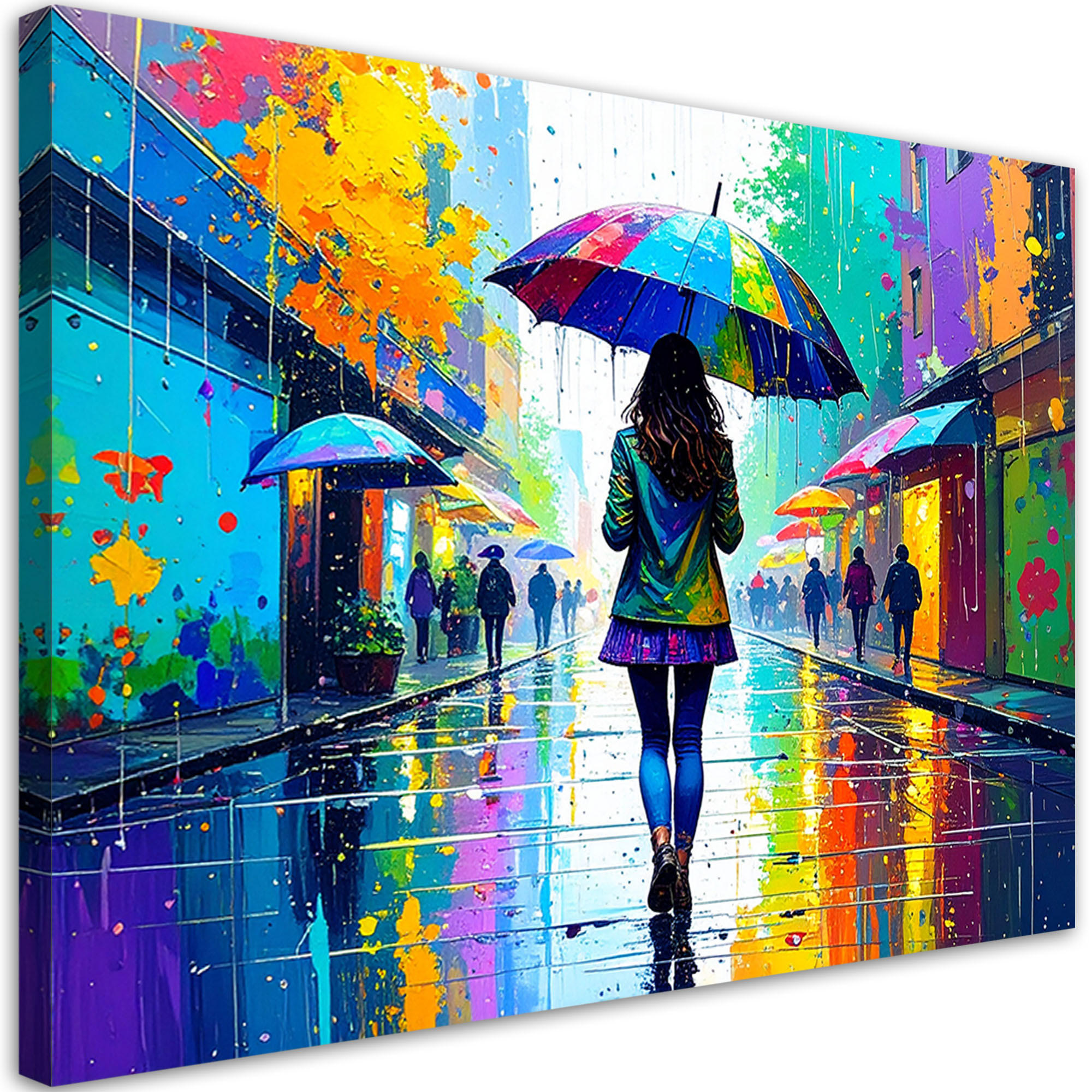 LEINWANDBILD Mädchen mit Regenschirm Street Art 120x80cm - Multicolor, Textil (120/80cm) - Feeby