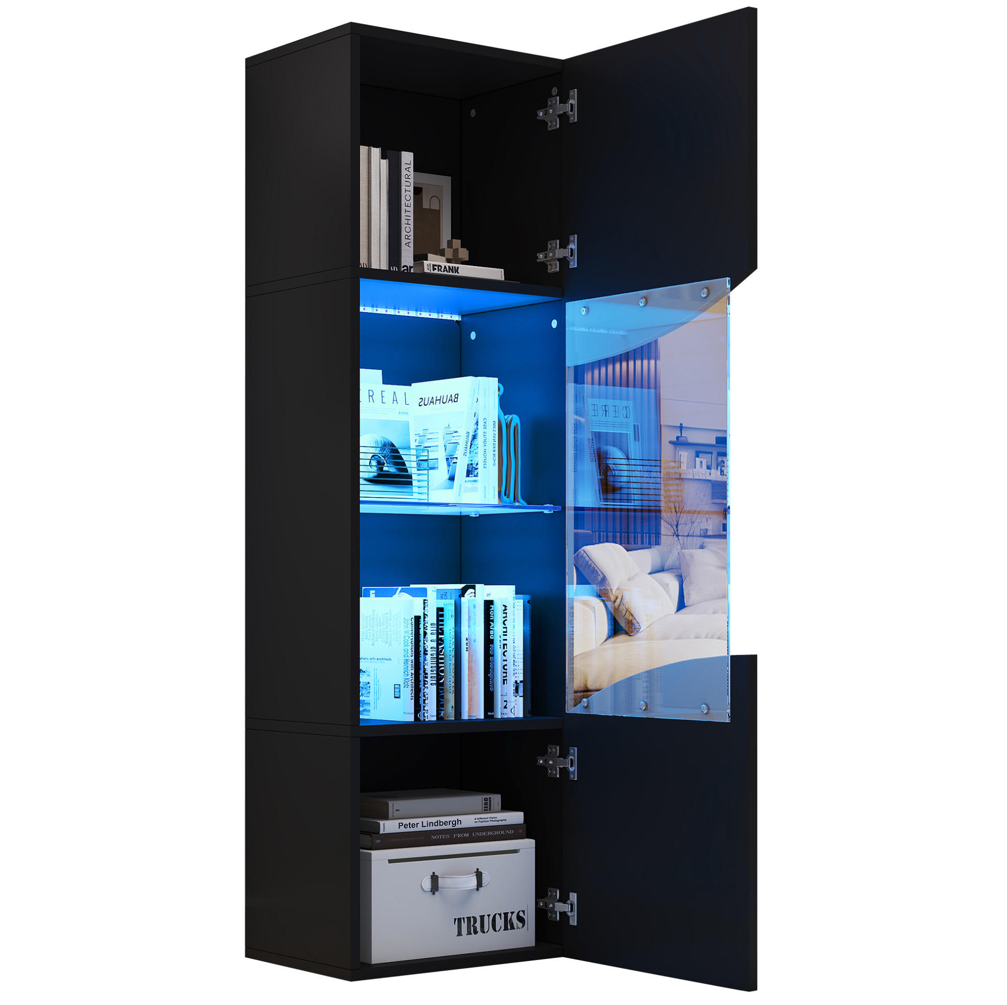 VITRINENSCHRANK mit LED 35 x 50 x 165 cm Hochglanz Schwarz - Schwarz, Holzwerkstoff (50/165/35cm) - Beauniv