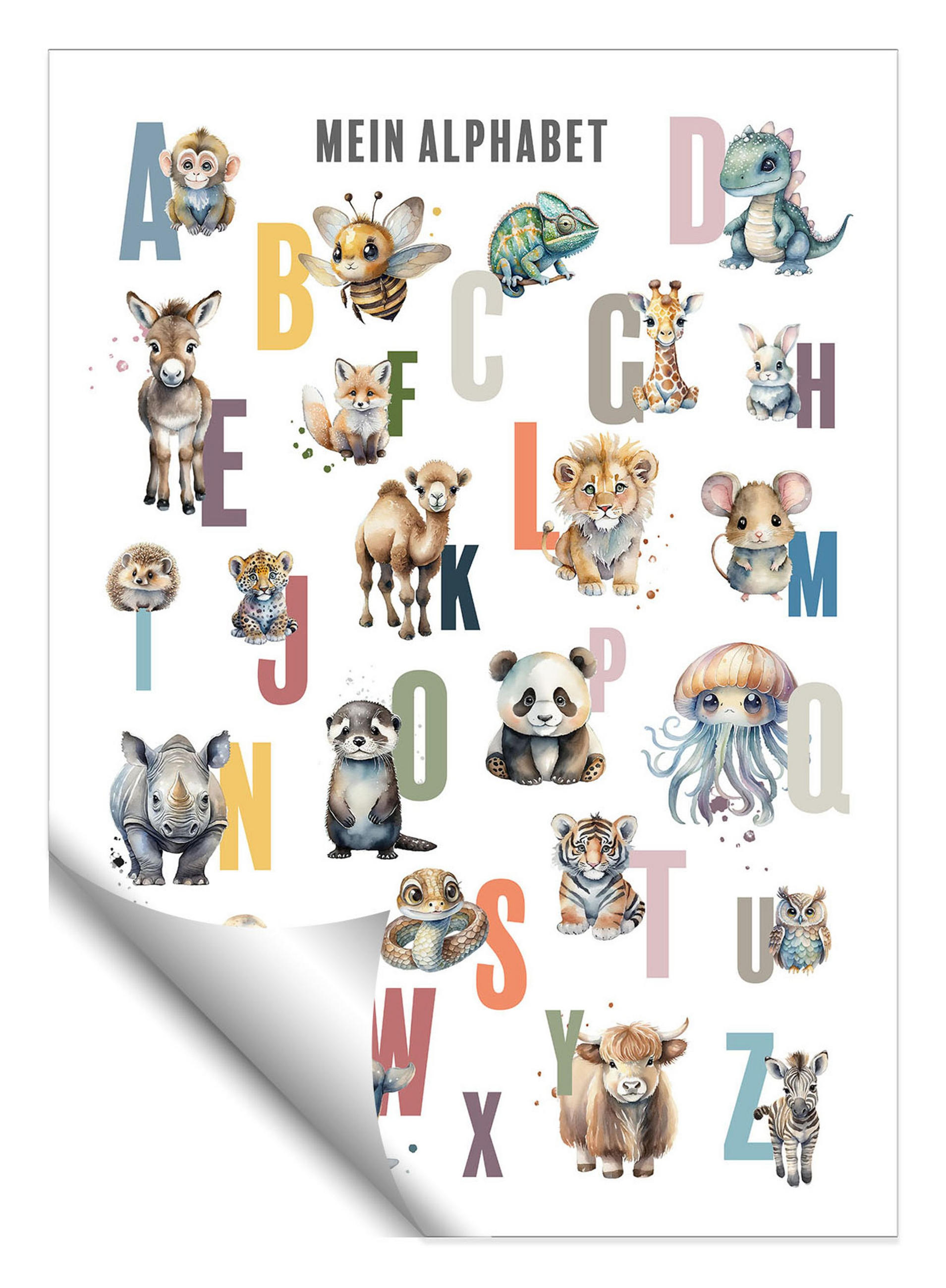 POSTER 50x70 cm ABC Alphabet Tiere Pastell - Weiß, Papier (50/70/2cm)