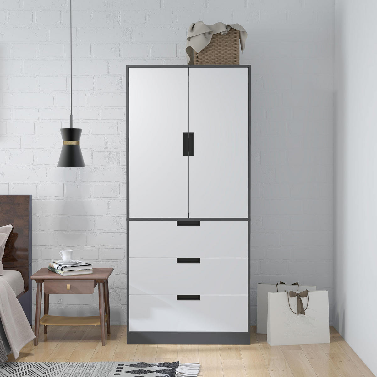 KLEIDERSCHRANK DE-17198 3 Schubladen & Soft-Close-Türen Grau - Grau, Holzwerkstoff (50/180/80cm) - ComfortXL