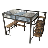 HOCHBETT 140/200 cm mit Schreibtisch, Regalen und Kleiderschrank in Schwarz/Braun - Schwarz, Metall (140/200cm) - BEAOK