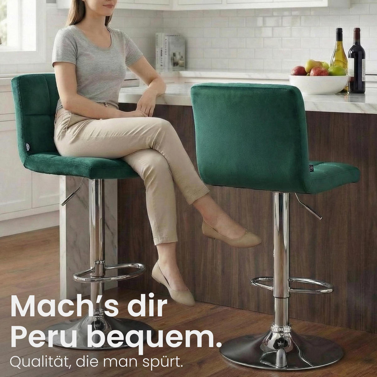 BARHOCKER Samt grün - Chromfarben/Grün, Textil/Metall (46/94/47cm) - CLP
