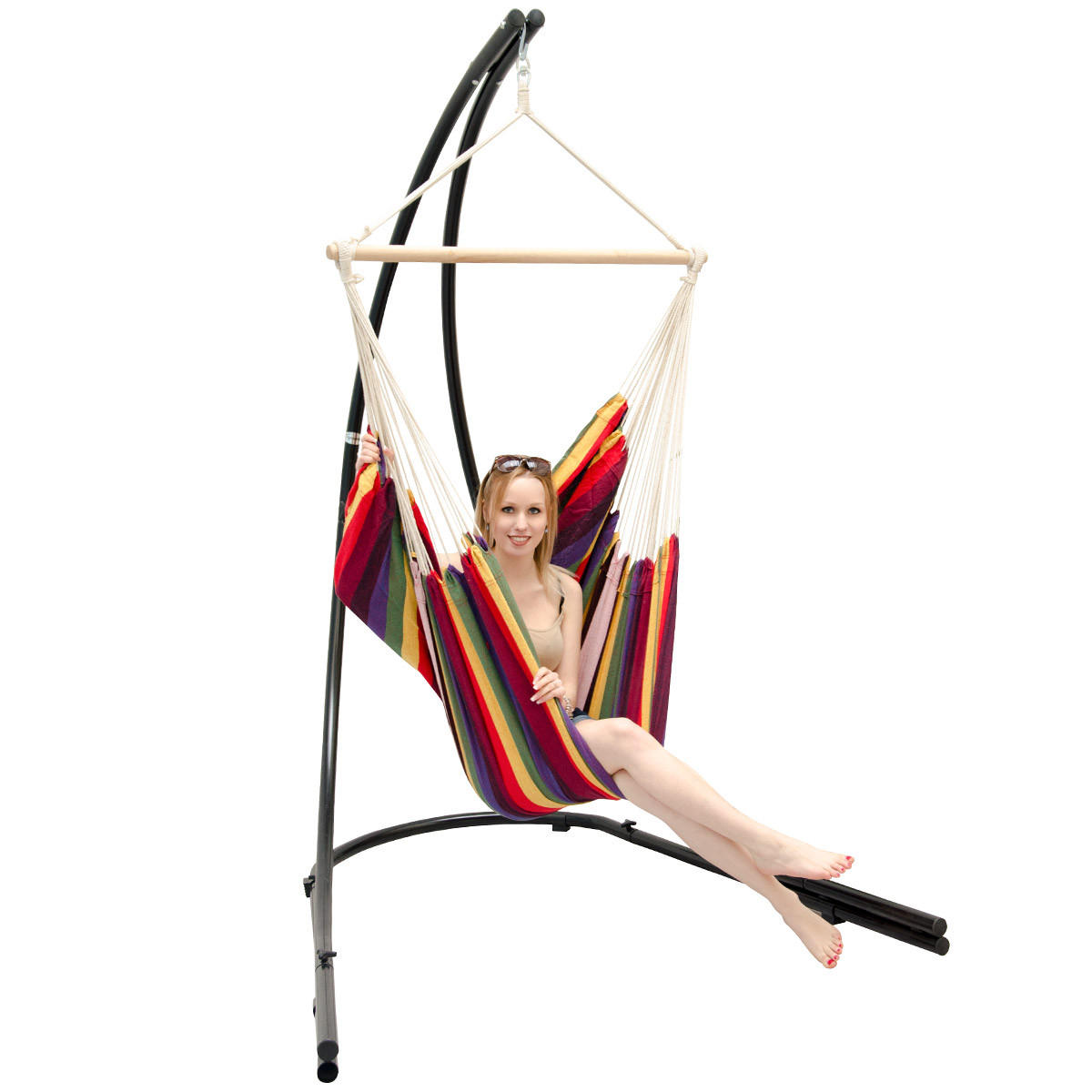 XL HÄNGESTUHL mit Gestell 210/140 cm , Multicolor/Schwarz - Multicolor, Textil (140/210/160cm) - Amanka