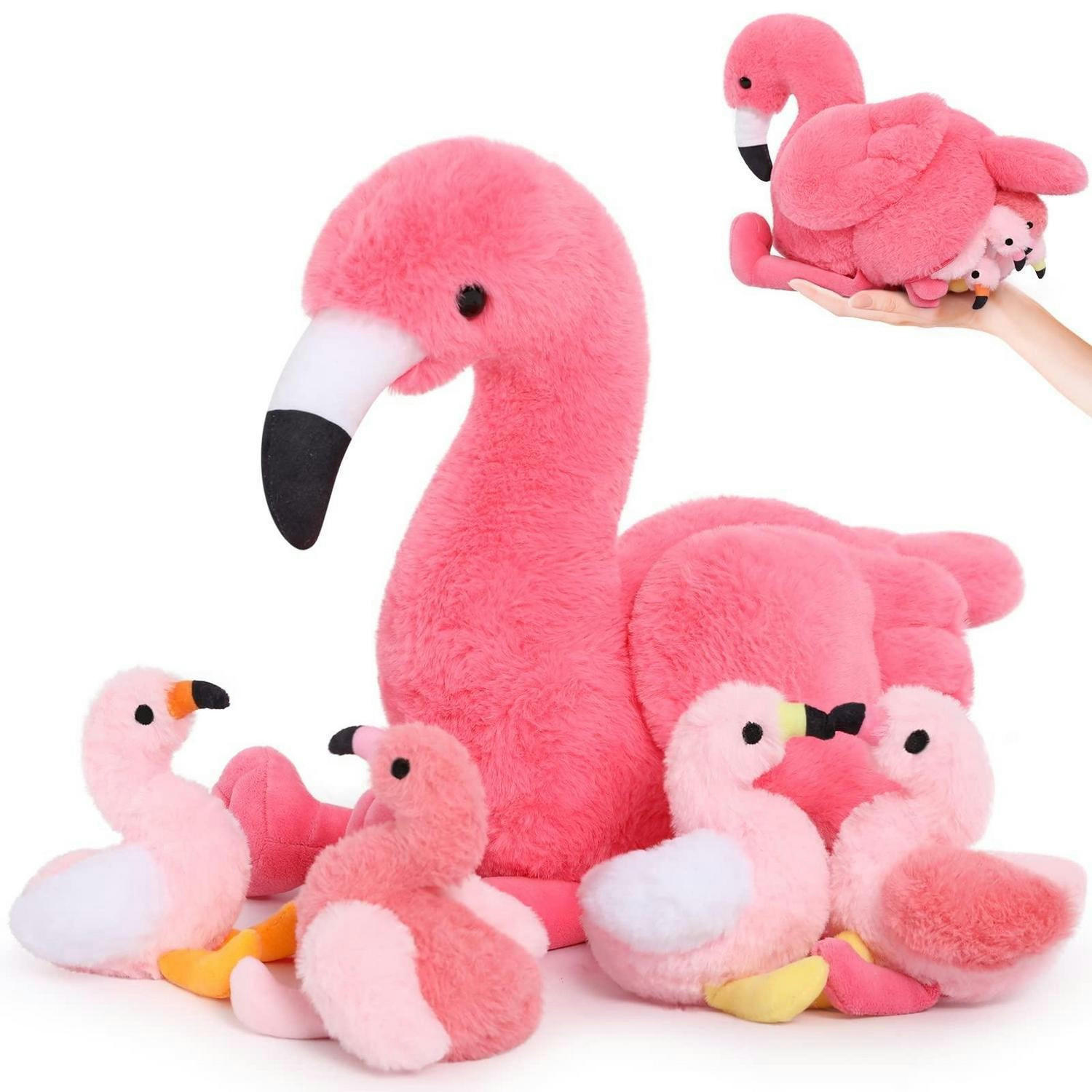 PLÜSCHTIER Flamingo mit 4 Babys 45 cm - Rosa, Textil (32/45cm)