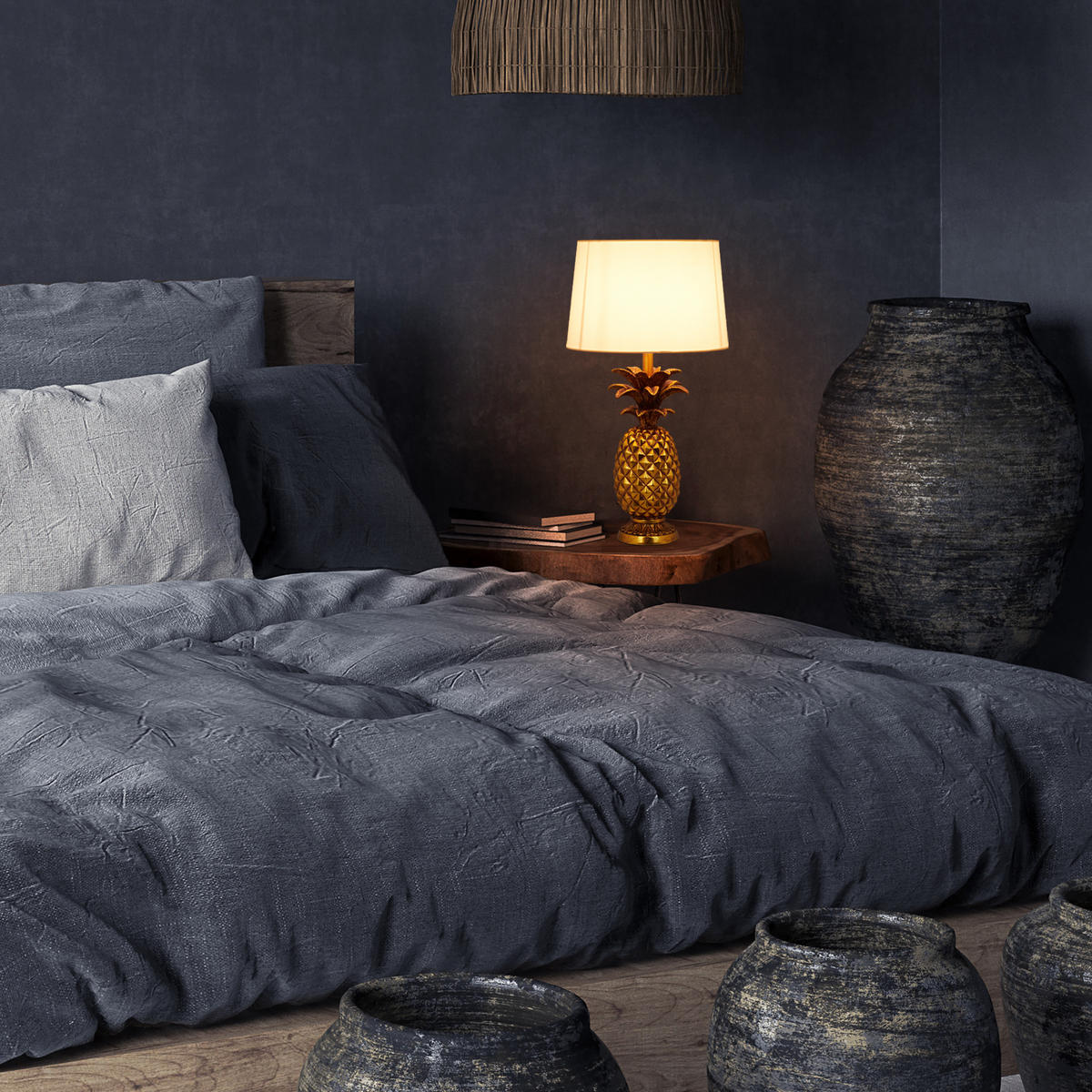 TISCHLAMPE Ananas - Goldfarben, Kunststoff/Textil (30/30/54cm) - Relaxdays