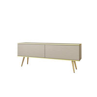 TV-BOARD FORNO (Beige, Rillenfront, Goldene Details, 2 Klapptüren, goldene Metallfüße, 135 cm) - Gelb/Beige, Holz/Holzwerkstoff (135/53/32cm) - Ravio