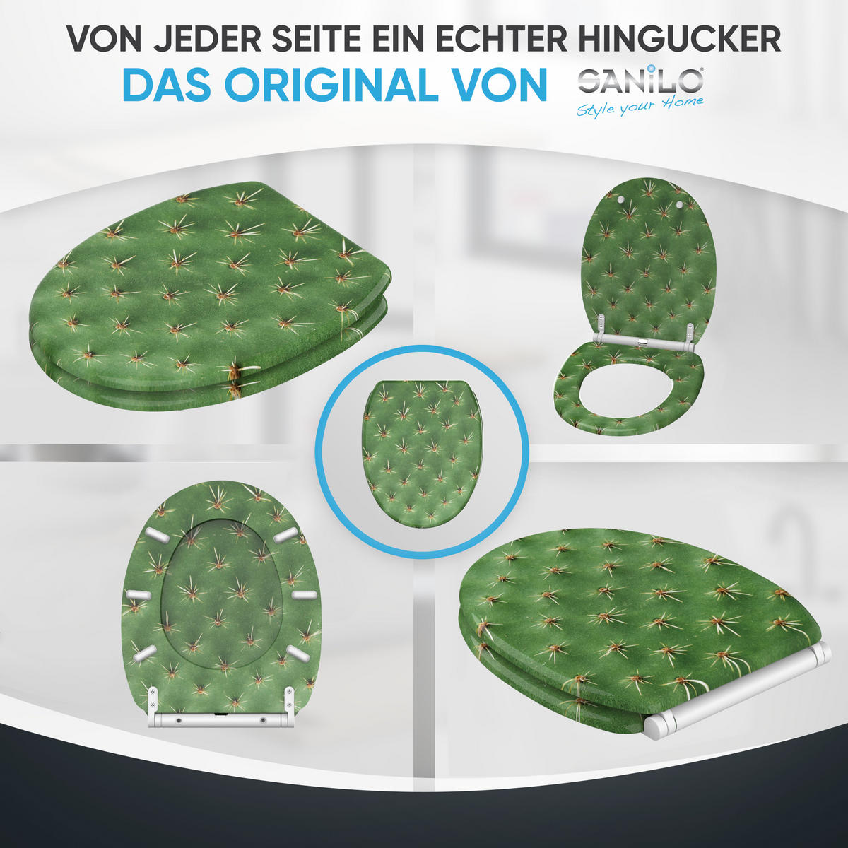 WC-SITZ mit Absenkautomatik & Top Fix Kaktus - Grün, Holzwerkstoff (37.7/5.5/48cm) - Sanilo