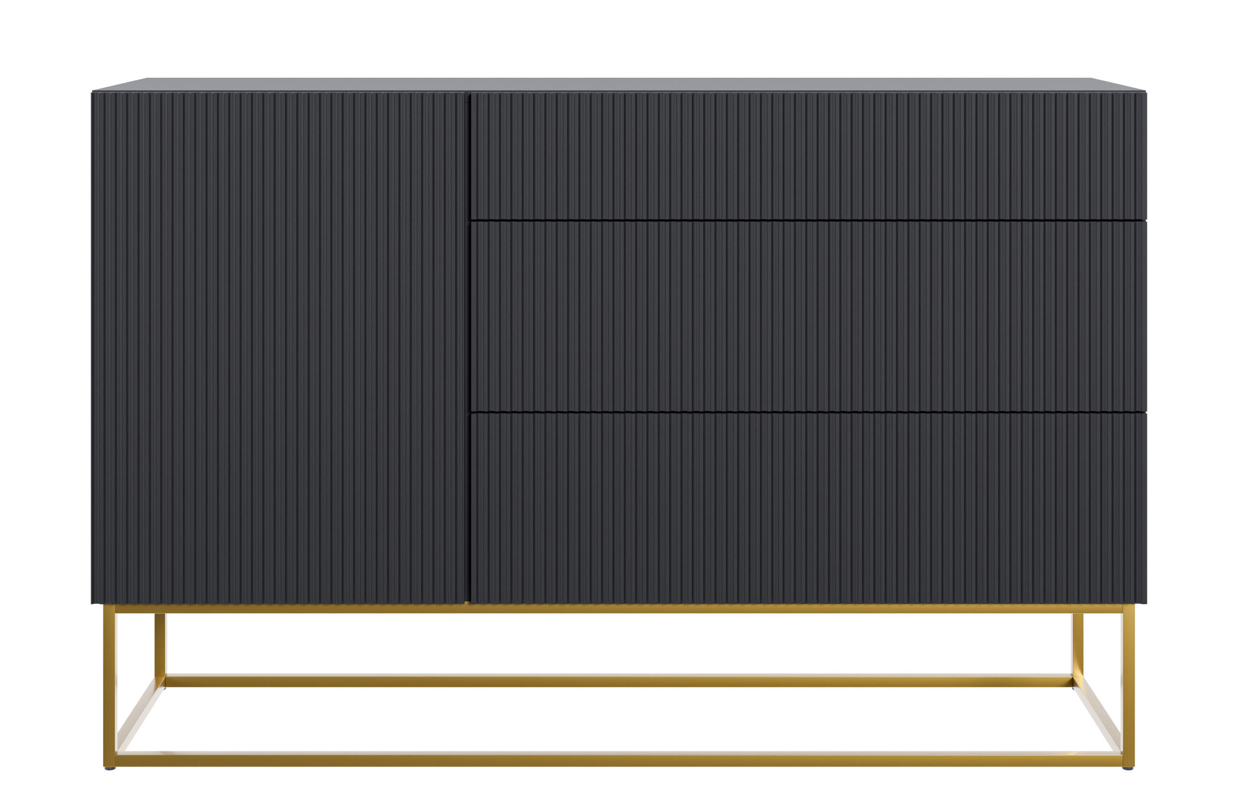 SIDEBOARD Veldio Schwarz mit 3 Schubladen 140 cm - Goldfarben/Schwarz, Holzwerkstoff/Metall (140/90/38cm) - Selsey