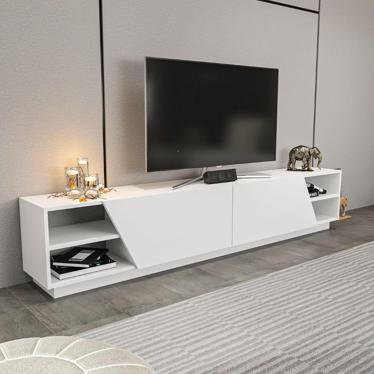 TV-MÖBEL 4 Regale 2 Türen L240 cm - Rhodes - Weiß, Holzwerkstoff (37.1/47.4/240cm) - Calicosy