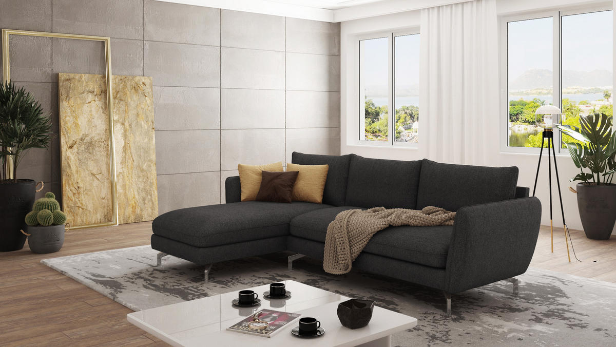 ECKSOFA Elou Graphit Microfaser - Chromfarben/Graphitfarben, Holz/Textil (261/167cm) - S-Style Möbel