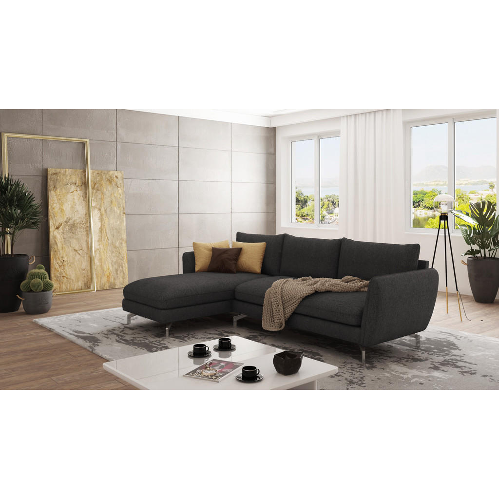 Thumbnail - S-Style Möbel Ecksofa, Graphit, Holz, Textil, Echtholz,Buche, Birke, 5-Sitzer, Füllung: Silikon,Schaumstoff, Eckteil, L-...