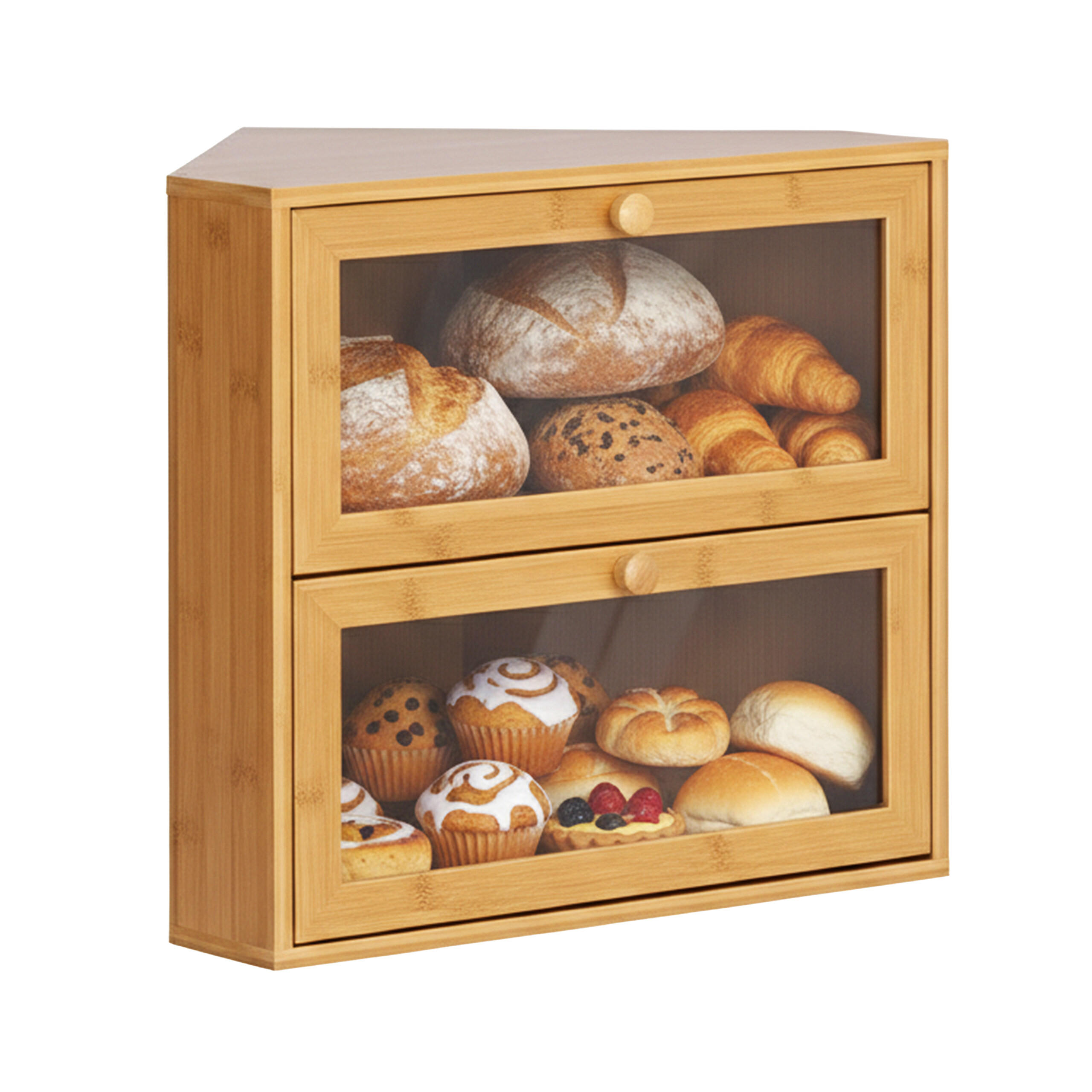 ROHOVÝ chlebník - svetlohnedá, drevo/plast (40/35/27.5cm) - Relaxdays