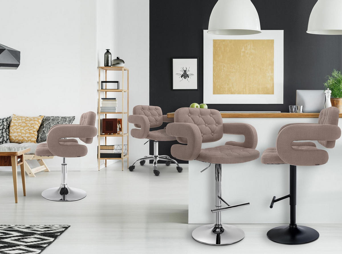 BARHOCKER 2er Set Stoff taupe - Taupe/Chromfarben, Textil/Metall (62/103/55cm) - CLP