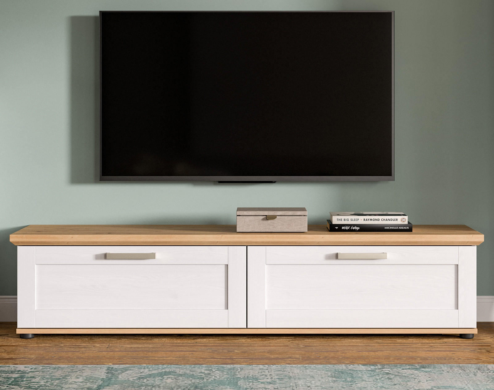 TV-LOWBOARD weiß Lärche, Eiche Artisan 164 cm,TV-Unterteil im Landhaus-Stil - Silberfarben/Schwarz, Holzwerkstoff/Kunststoff (164/37/40cm) - Inn.Furn
