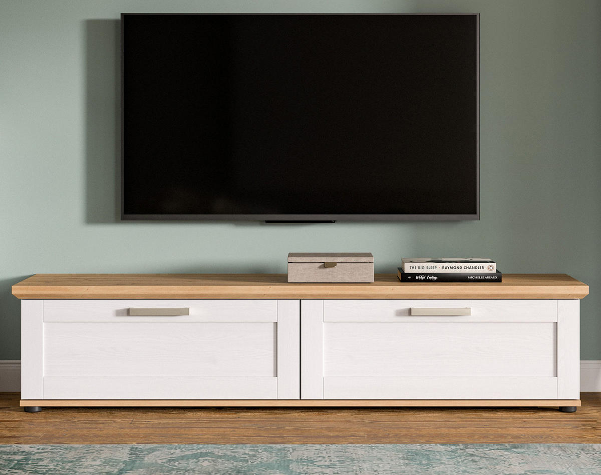 TV-LOWBOARD weiß Lärche, Eiche Artisan 164 cm,TV-Unterteil im Landhaus-Stil - Silberfarben/Schwarz, Holzwerkstoff/Kunststoff (164/37/40cm) - Inn.Furn