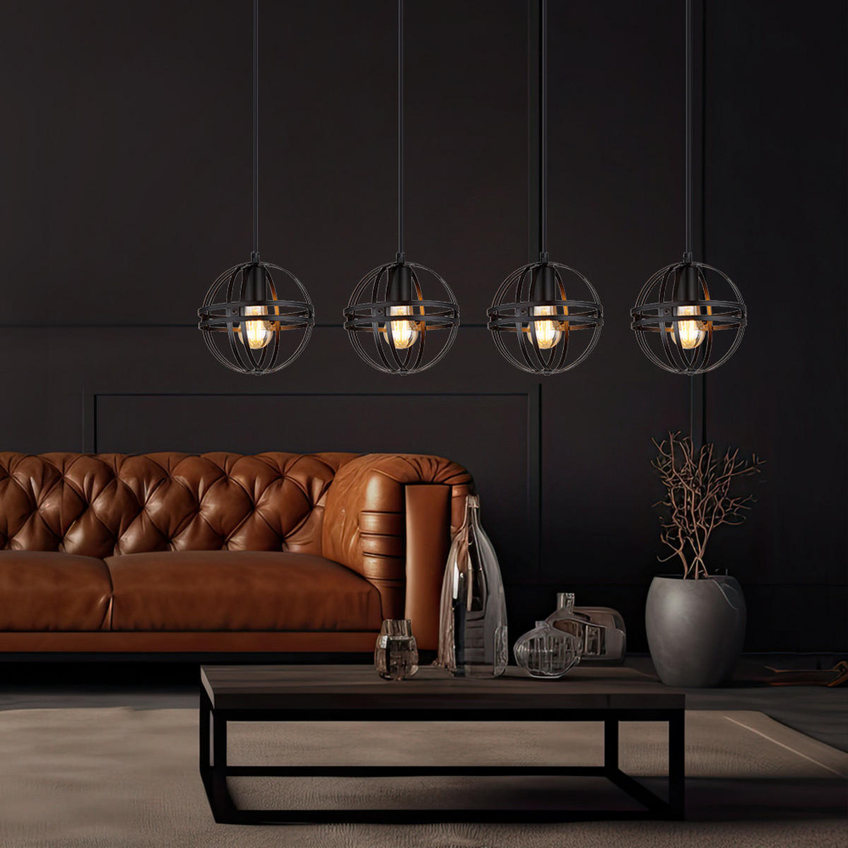 HÄNGELEUCHTE Metall Schwarz matt 4-flammig - Schwarz, Metall (100/20/120cm) - Globo Lighting