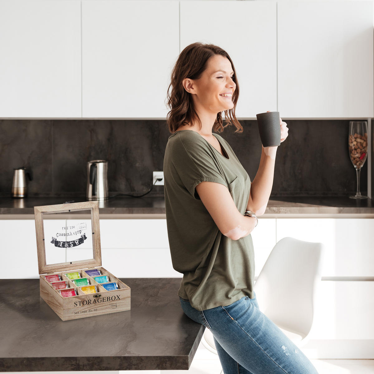 TEEBOX - Hellbraun, Holz/Kunststoff (24/9/25cm) - Relaxdays