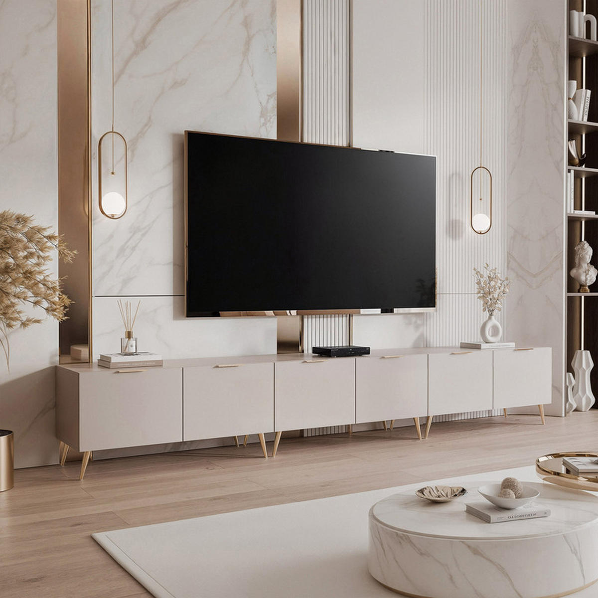 TV skrinka ANGEL kašmírová stojaca s LED osvetlením 300 cm - kašmírová, kompozitné drevo (300/49/40cm) - Idohome
