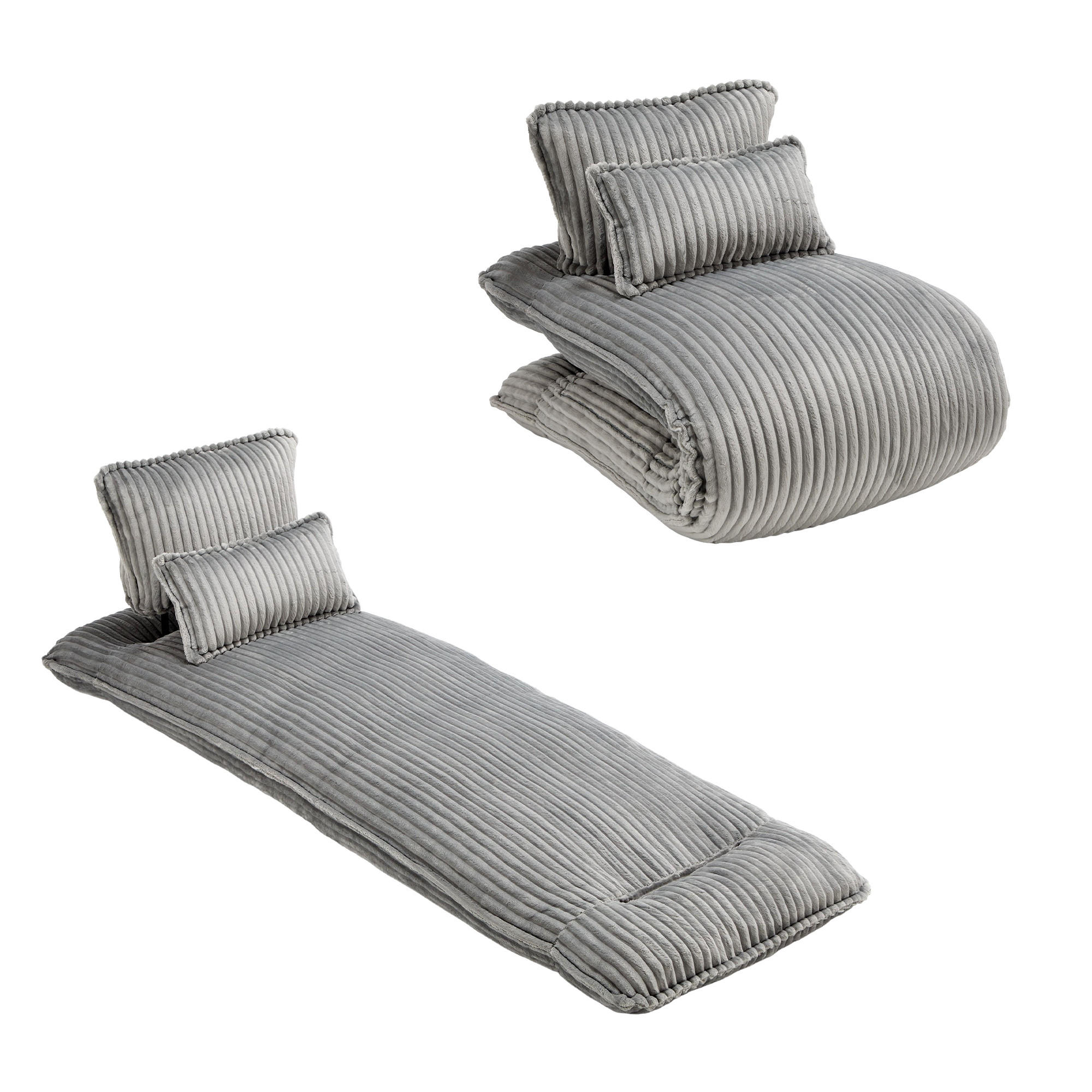 SCHLAFSESSEL 2-in-1, Cord, Metall--Rückenlehne, 227cm Länge, Beige - Grau, Textil/Metall (74.5/78.5/107cm) - LVHOM