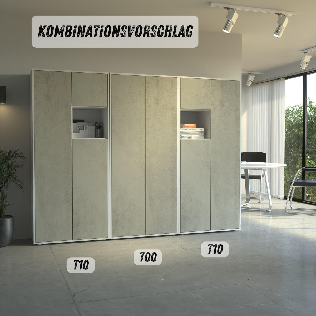 AKTENSCHRANK Amira T10 Beton Oxid 180/80/40 cm - Hellgrau, Holzwerkstoff (80/180/40cm) - SIMPLYFURN