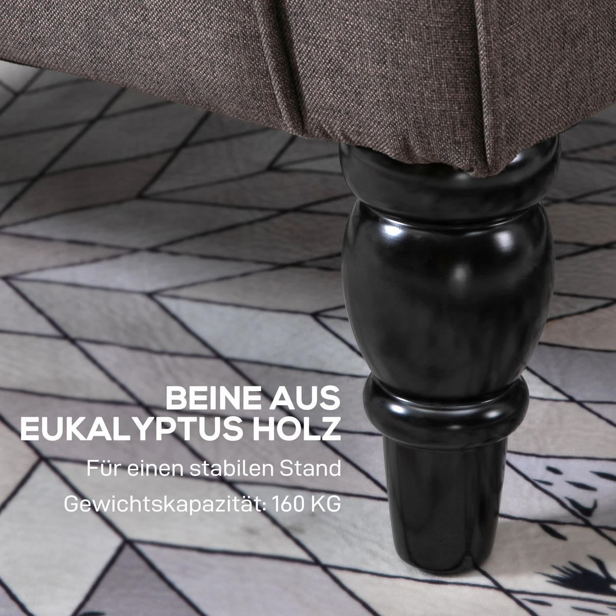 EINZELSESSEL mit Tufting Relaxsessel Einzelstuhl Holzfüße Polyester 2 Farben - Schwarz/Braun, Holz/Textil (86/102/74cm) - HOMCOM