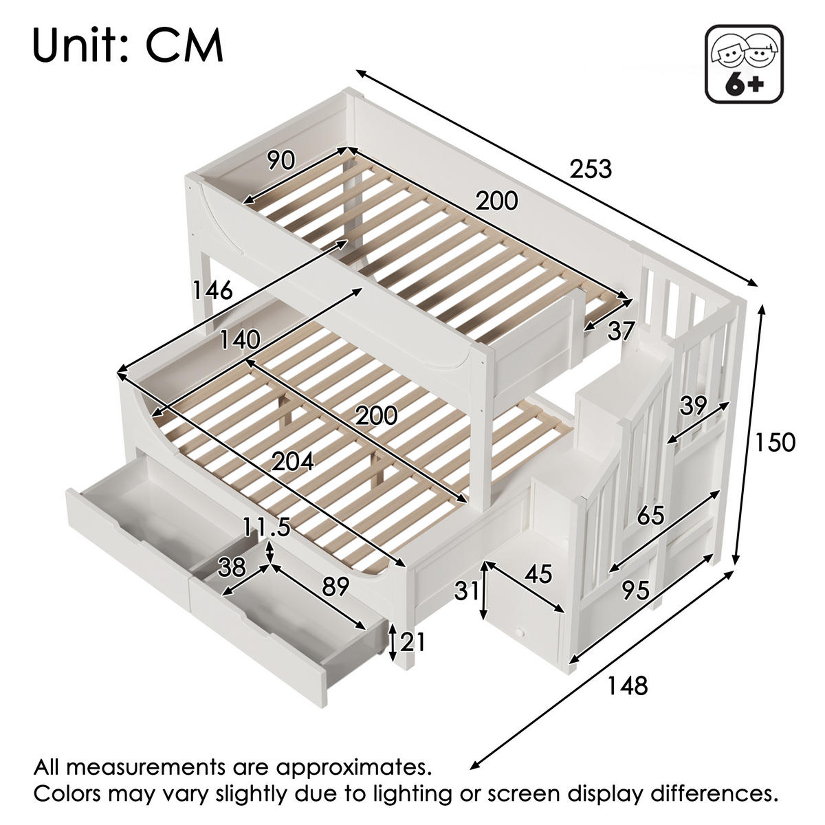ETAGENBETT Mit Leiterschrank Weiß 90/140x200 cm - Weiß, Holz (90/200cm) - ComfortXL