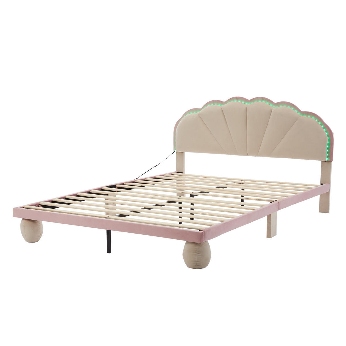 POLSTERBETT 140/200 cm in Beige & Rosa Samt mit LED - Beige, Holzwerkstoff/Textil (140/200cm) - WISHDOR