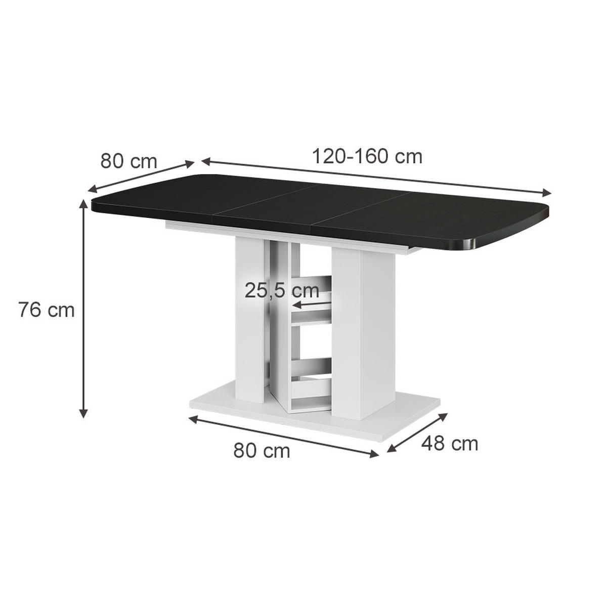 ESSTISCH Fenaro Schwarz/Weiß 120 x 80 cm - Schwarz/Weiß, Holzwerkstoff (80/120/76cm) - Vicco