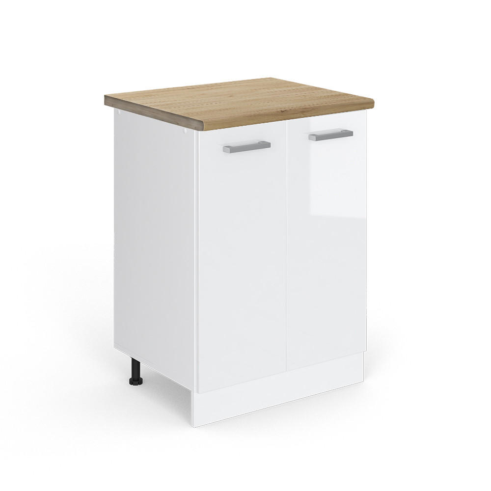 KÜCHENUNTERSCHRANK R-Line Weiß Hochglanz 60 cm, AP Eiche - Weiß Hochglanz/Weiß, Holzwerkstoff (60/81.6/60cm) - Vicco