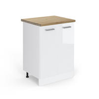 KÜCHENUNTERSCHRANK R-Line Weiß Hochglanz 60 cm, AP Eiche - Weiß Hochglanz/Weiß, Holzwerkstoff (60/81.6/60cm) - Vicco