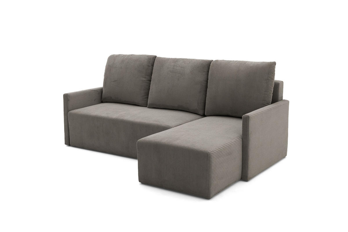 ECKSOFA GARDA L Links mit Schlaffunktion 132x198 Cord Hellbraun - Hellbraun/Schwarz, Holz/Kunststoff (209/145cm) - Muffo