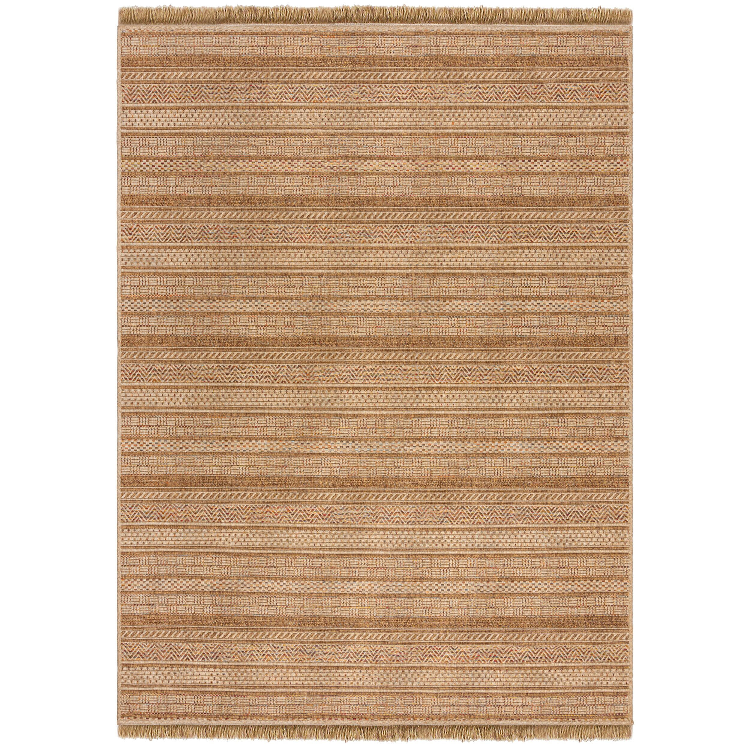 TEPPICH Outdoor Flachgewebe Boho Streifen Jute-Optik, Balkon schmutzabweisend Ocker Rechteckig 200x290 - Braun, Textil (200/290cm) - KADIMA DESIGN