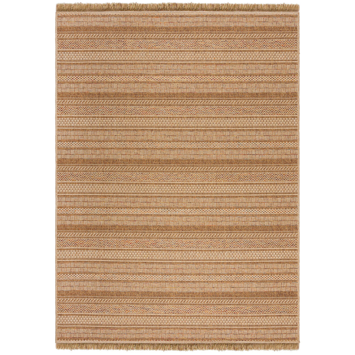TEPPICH Outdoor Flachgewebe Boho Streifen Jute-Optik, Balkon schmutzabweisend Ocker Rechteckig 120x170 - Braun, Textil (120/170cm) - KADIMA DESIGN