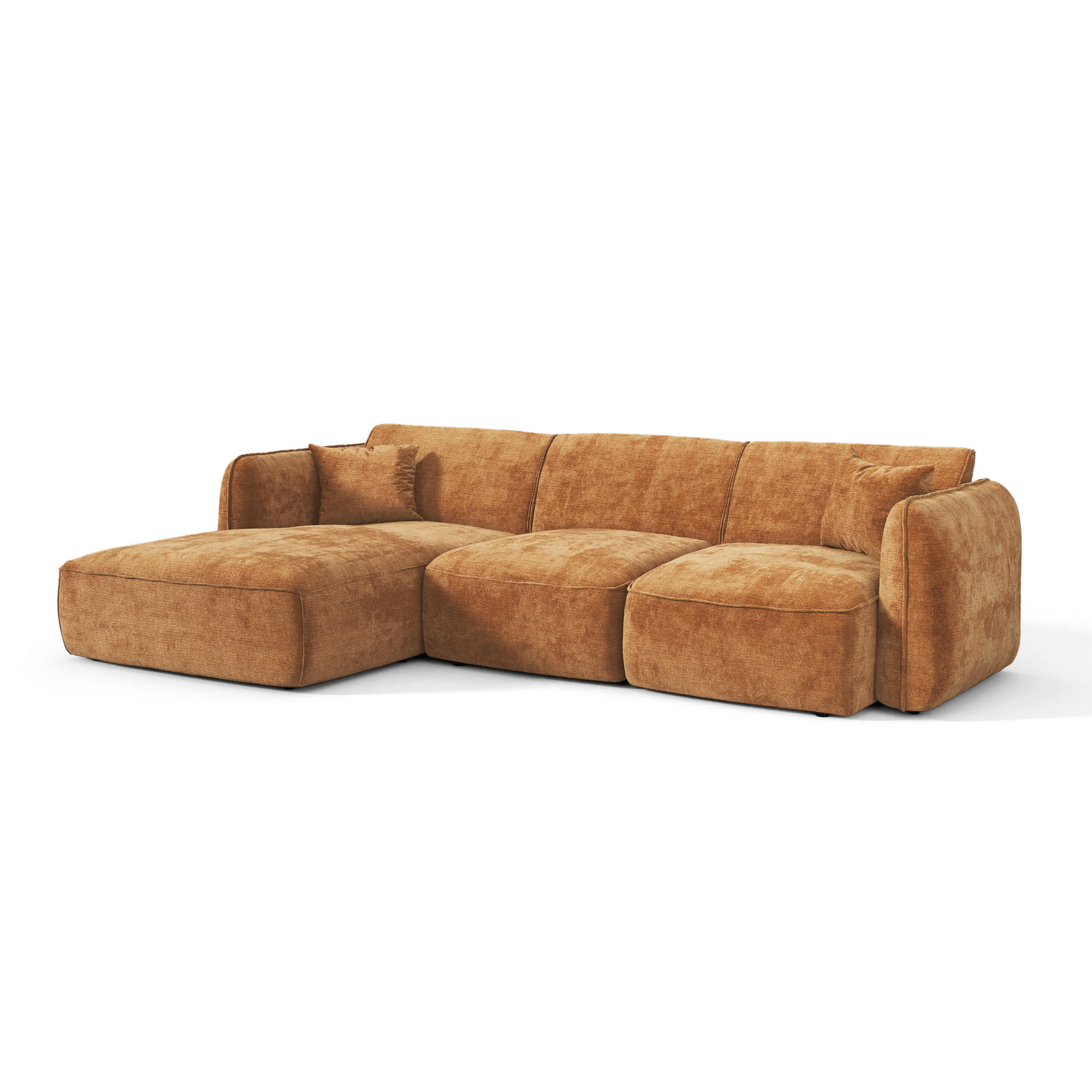 ECKSOFA (links) LOMI Geprägter Samt Karamell 274cm - Braun, Textil (274/174cm) - Premium Interiors
