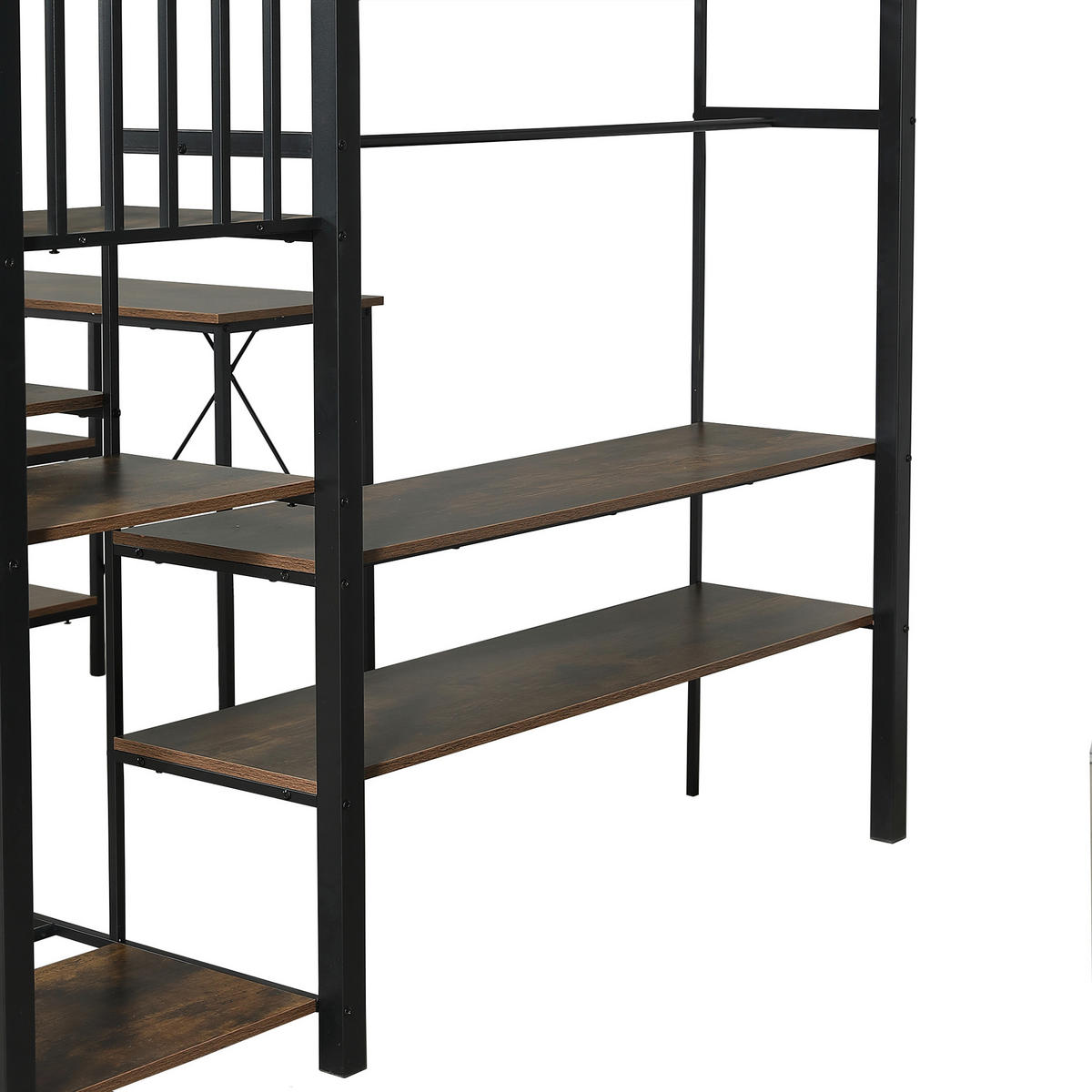 HOCHBETT 120/200 mit Tisch, Ablageregal und Stauraumleiter in Schwarz und Vintage-Holzfarbe - Schwarz, Holzwerkstoff/Metall (120/200cm) - EVRYAE