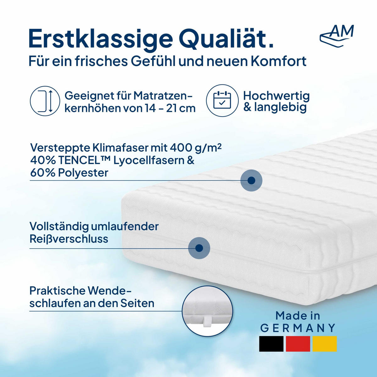 MATRATZENBEZUG Tencel 180/190cm für 21cm Kernhöhe - Weiß, Textil (180/190cm) - AM Qualitätsmatratzen